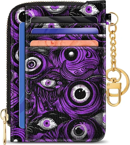 Vista 35 de GIANCOMICS Cartera delgada con tarjetero para mujer, funda pequeña con bloqueo Rfid, llavero de bolsillo delgado con cremallera curvada, tarjetero
