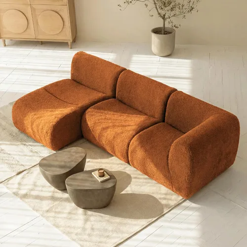 Vista 38 de Sofá individual modular curvado, sofá sherpa de espuma de 33 pulgadas, cómodos sofás de peluche para espacios pequeños, sofás modulares modernos