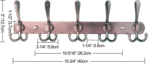 Vista 6 de Dseap - Perchero para pared, 5 ganchos triples, resistente, acero inoxidable, riel de gancho de metal para abrigos, sombreros, toallas, bolsos Cobre