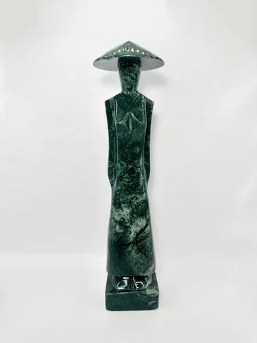 Vista 10 de Estatua de mármol negro para mujer vietnamita, estatua de mujer para sala de estar, oficina, escultura para decoración del hogar, 11.8 pulgadas