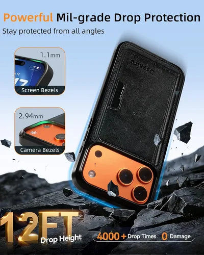 Vista 7 de Dssairo Funda magnética para iPhone 17 Pro Max desmontable compatible con MagSafe con 5 tarjeteros 2 en 1 con bloqueo RFID, ranuras de crédito