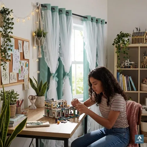 Vista 17 de PONY DANCE Cortinas con Volantes de Doble Capa con Superposición Transparente, Decoración Elegante para Ventanas de Diseño Rústico Francés de Campo