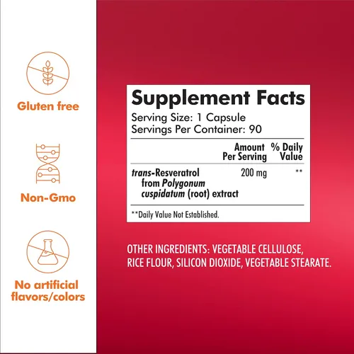 Vista 4 de Santo Remedio Suplemento Trans-Resveratrol de 200 mg, apoyo cardiovascular y antioxidante*, a base de plantas y vegano, sin gluten, sin