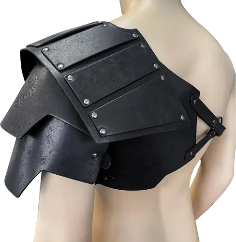 Vista 4 de HiiFeuer Armadura de hombro de cuero sintético vikingo, armadura de hombro de caballero medieval retro para LARPCosplay