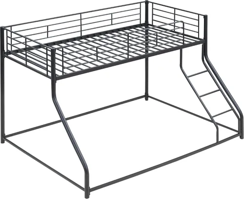 Vista 5 de PURLOVE Litera de metal individual XL sobre Queen para niños, litera baja con escalera, no necesita somier, color negro plateado