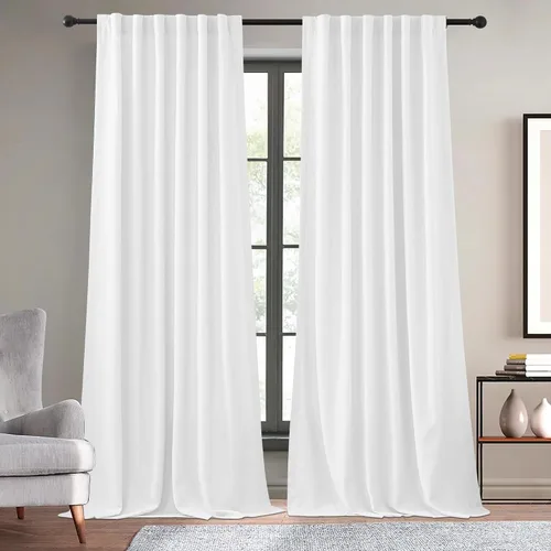 Vista 13 de KGORGE Cortinas azules de lino sintético de 84 pulgadas de largo, juego de 2 paneles, elegantes cortinas casuales de lino con textura para ventana