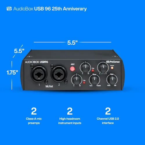 Vista 5 de PreSonus AudioBox 96 - Interfaz de audio USB del 25 aniversario con software de grabación DAW Studio One Artist