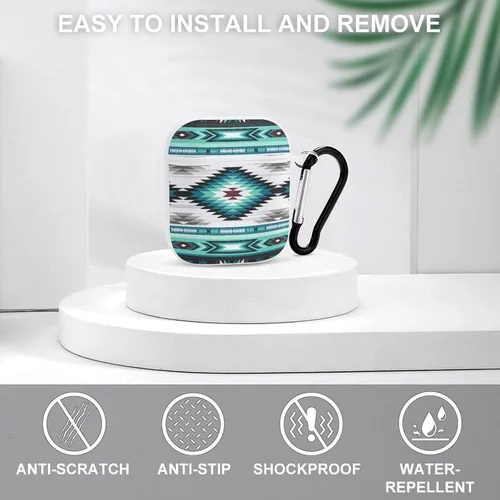 Vista 3 de Funda compatible con Airpods, color verde azulado, turquesa, tribal, navajo, azteca, patrón étnico, para mujeres y hombres, a prueba de golpes