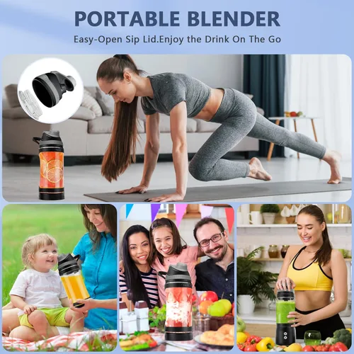 Vista 8 de Licuadora portátil, mini licuadora personal de 300 W para batidos y batidos, licuadoras compactas de viaje de 24 onzas con USB-C recargable de 6000