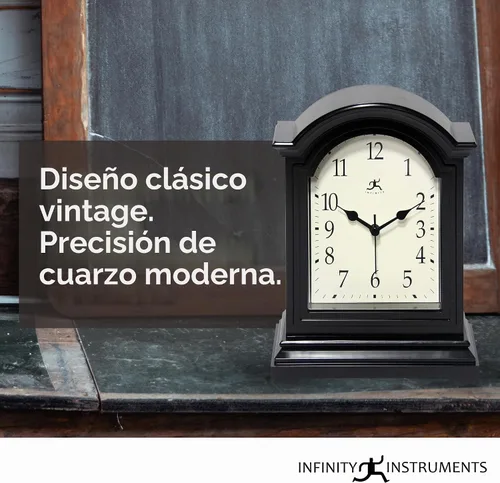 Vista 5 de Infinity Instruments Reloj de abuelo en miniatura para repisa de chimenea, reloj de mesa vintage con diseño antiguo, 9" x 6", negro