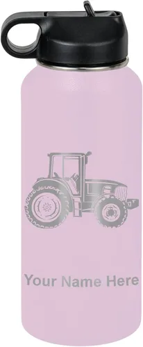Vista 28 de LaserGram Botella de agua personalizada, tractor agrícola, acero inoxidable de doble pared aislada al vacío con popote superior, regalo grabado