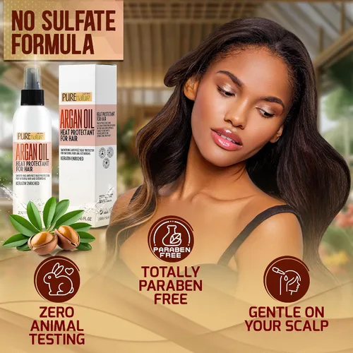 Vista 6 de Spray protector de calor de aceite de argán marroquí para el cabello, protector térmico sin enjuague contra plancha, alisador y daños por secado