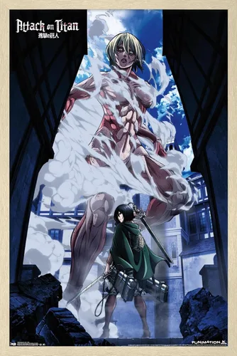 Vista 7 de Attack on Titan - Póster de pared en DVD, 22.4L x 14.7A pulgadas, versión con marco de madera de granero