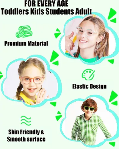 Vista 6 de Correa de lentes para niños y niñas (6.5 a 10 pulgadas), correas de silicona para lentes para mujeres y hombres, correa para lentes para niños