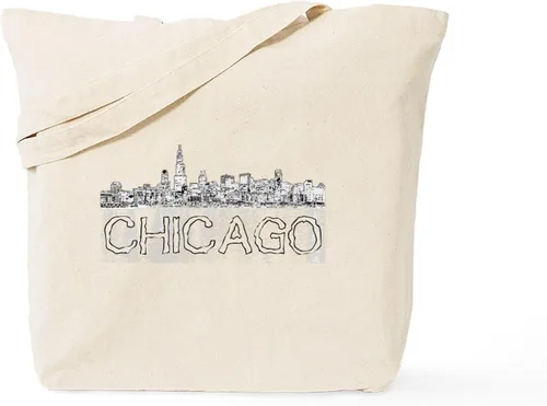 Vista 13 de CafePress Bolsa de compras de lona beige natural reutilizable con bandera de Chicago