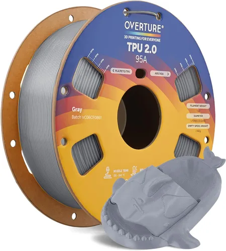 Vista 54 de OVERTURE - Filamento de TPU de 1/16 pulgadas, rollo flexible de poliuretano termoplástico, impresora 3D suave, 95A, carrete de 2.2 libras, precisión