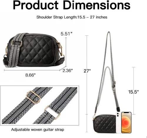 Vista 3 de Telena Crossbody bags for Women Trendy Quilted Crossbody Bag Faux Leather Purse with Wide Strap