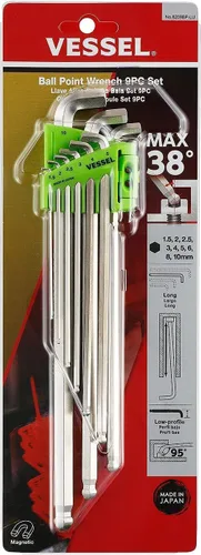 Vista 2 de VESSEL Llave hexagonal de punta esférica en L Stubby (tipo largo) 9PC. Set No.8209BP-LU 8209BPLU