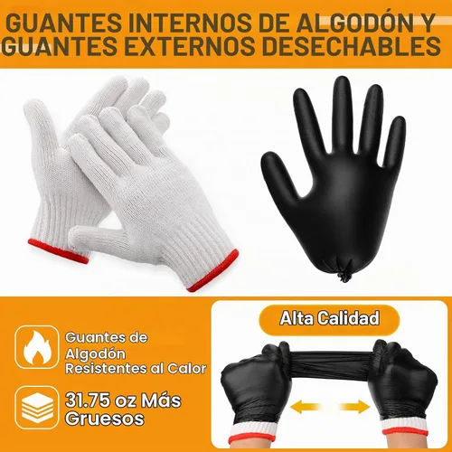 Vista 3 de Janmercy 200 piezas Guantes desechables de barbacoa de nitrilo con 4 pares de forro de algodón Guantes para parrilla, cocina, limpieza para ahumador