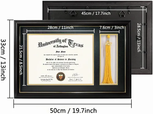Vista 4 de GraduationMall Marco de diploma de madera negra de 11 x 17 pulgadas con soporte de borla para documentos de certificado de 8.5 x 11, vidrio real