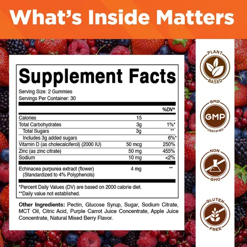 Vista 2 de Vitamatic Gomitas de zinc de 50 mg - 60 gomitas veganas - Sin gluten - Paquete de 2