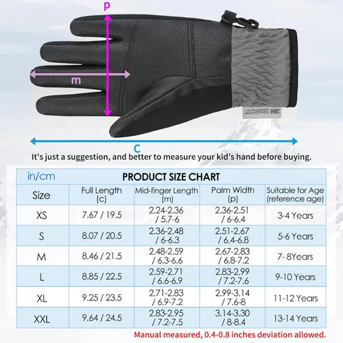 Vista 7 de Achiou Guantes de esquí para niños, guantes de nieve impermeables de invierno para niños, guantes de snowboard cálidos para pantalla táctil