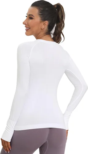 Vista 4 de MathCat Camisetas de Entrenamiento sin Costuras para Mujeres de Manga Larga para Yoga y Correr, Transpirables, con Agujeros para el Pulgar, Tops