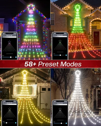 Vista 3 de Decoraciones de Navidad inteligentes para exteriores de 12 pies con control remoto de aplicación, luces inteligentes RGB para árbol de Navidad