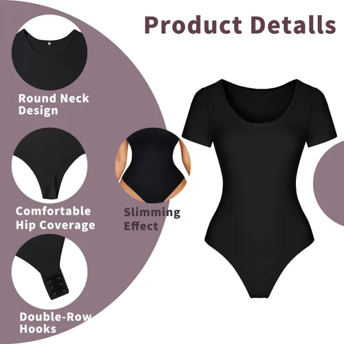 Vista 3 de jstarloves Women's Scoop Neck Short Sleevee Bodysuits Shapewear