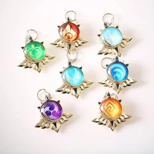Vista 6 de Loveqiqi Genshin Impact Vision - Llavero Mondstadt Pyro, accesorios de llavero para cosplay, réplica exacta del juego