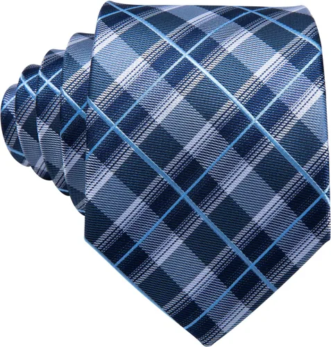 Vista 13 de Barry.Wang Juego de corbatas a cuadros para hombre con pañuelo gemelos de rayas clásicas