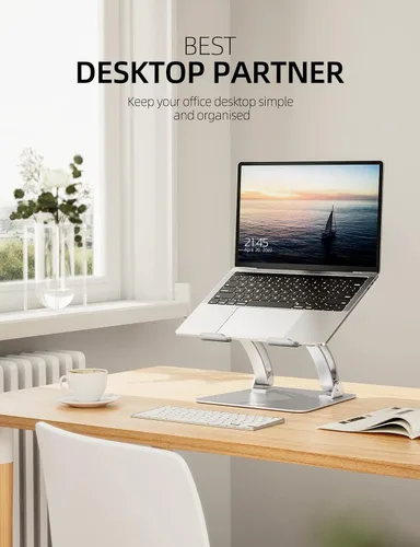 Vista 10 de Nulaxy Soporte para portátil totalmente ajustable para escritorio, elevador de computadora de aluminio plegable doble con ventilación térmica