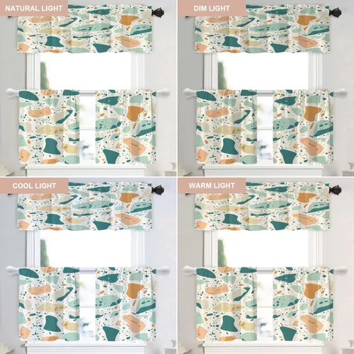 Vista 6 de Shrahala Abstract Colorful Blackout Curtain Tiers, Modern Ative Kitchen Valance Light Blocking Tier Drapes with Rod Pocket, 2 Pack 26 X 24 in