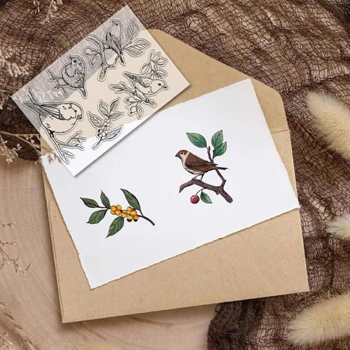 Vista 5 de CRASPIRE Birds on Branches - Sellos transparentes con diseño de bayas, retro, de silicona transparente, para álbum de fotos hecho a mano, diario