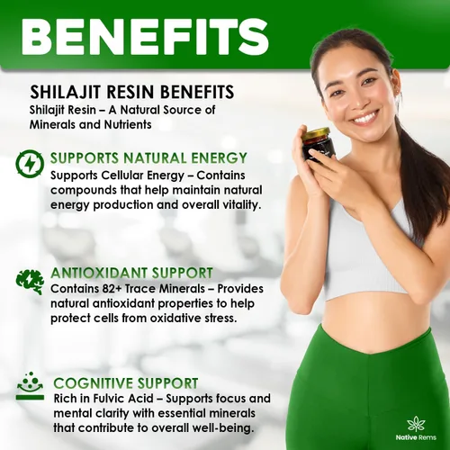 Vista 4 de Native Rems Resina Shilajit del Himalaya, pura y probada en laboratorio con alto ácido fúlvico y minerales esenciales, orgánica, vegana, sin OMG