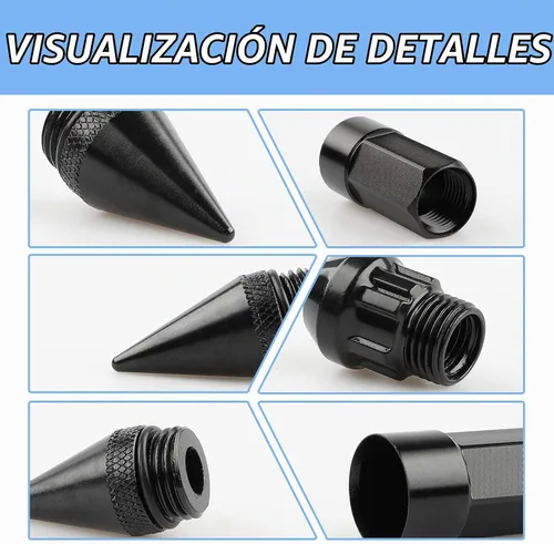 Vista 3 de 24 Piezas Picos Antirrobo Extendidos Sintonizador Rueda/Llantas Tuerca de Orejeta M14X1.5+Llave de Vaso (Negro)