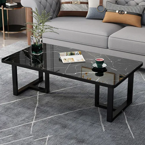 Vista 9 de Mesa auxiliar rectangular de mármol sintético, escritorio de vidrio templado y patas de metal, moderna mesa de té, mesa de té para sala de estar
