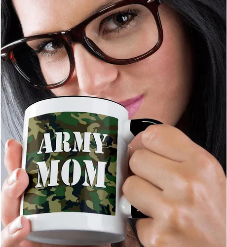 Vista 2 de 3dRose Taza negra de dos tonos camuflaje verde Army Mom de 11 oz