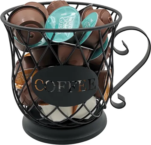 Vista 2 de Cesta de almacenamiento de cápsulas de café, organizador de gran capacidad para portavasos K Sturdy Iron Coffee Pod Organizer,Versatile Pods