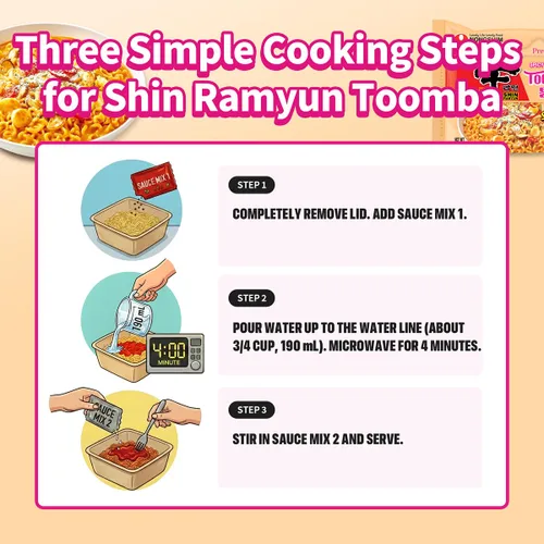 Vista 7 de Nongshim Shin Ramyun Toomba Cuenco cuadrado, fideos Ramyun instantáneos estilo salteado picante y cremoso con mezcla de salsa, 3.73 onzas