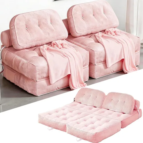 Vista 7 de Sofá cama plegable Futón Sofá Cama Silla Rosa y Negro Negro y rosado