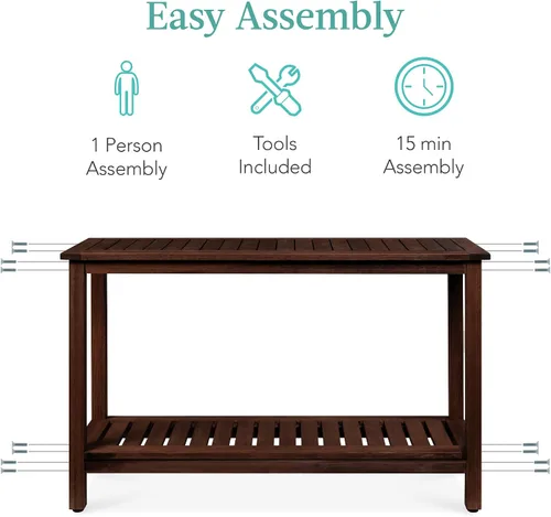 Vista 7 de Best Choice Products - Mesa consola de madera de eucalipto de 48 pulgadas con 2 estantes, organizador de almacenamiento multifuncional