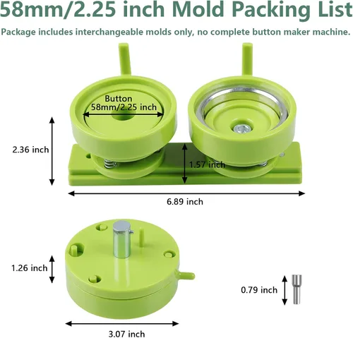 Vista 2 de Molde para Hacer Botones Happizza 2.25 pulgadas/58mm, Molde para Botones de Matriz Intercambiable Adecuado para Máquina para Hacer Botones de Carril