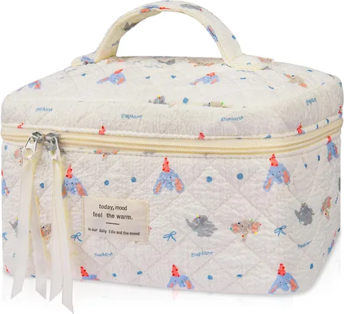Vista 11 de Gosect Bolsa de maquillaje grande, bonita bolsa de cosméticos para mujeres y niñas, bolsa de aseo estética de coqueta floral, bolsa organizadora