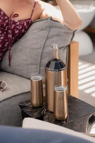 Vista 6 de Vinglacé Enfriador de botellas de champán, enfriador de vino espumoso portátil de acero inoxidable con 2 copas de champán sin tallo, cobre