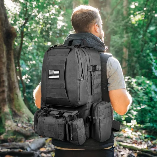 Vista 8 de CVLIFE Mochila táctica militar de asalto mochila Molle desmontable 01-negro con parche