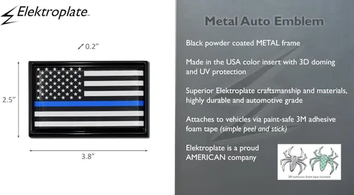 Vista 7 de Elektroplate Emblema negro de metal de línea azul delgada de policía para automóviles, camiones y todos los automóviles, ajuste universal de 3.8 x
