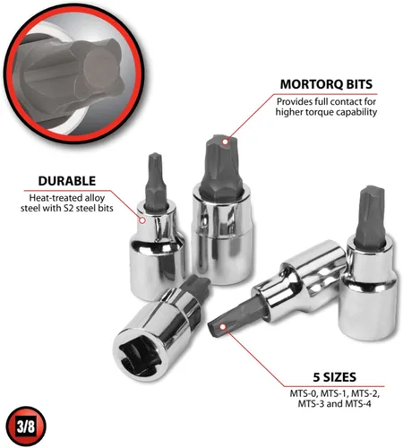 Vista 2 de Juego de enchufes de brocas Mortorq de Performance Tool W13500, 5 piezas - Kit de brocas Torx de grado profesional para aplicaciones automotrices e