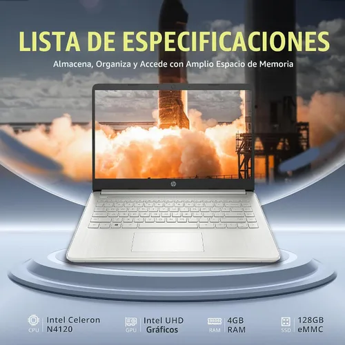 Vista 2 de HP Stream Laptop HD de 14 pulgadas, procesador Intel Celeron N4120, 4 GB de RAM, 128 GB eMMC, gráficos Intel UHD, cámara web 720p, WiFi, HDMI