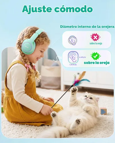 Vista 2 de Acer OHR702 - Auriculares Bluetooth para niños con micrófono integrado Verde Púrpura